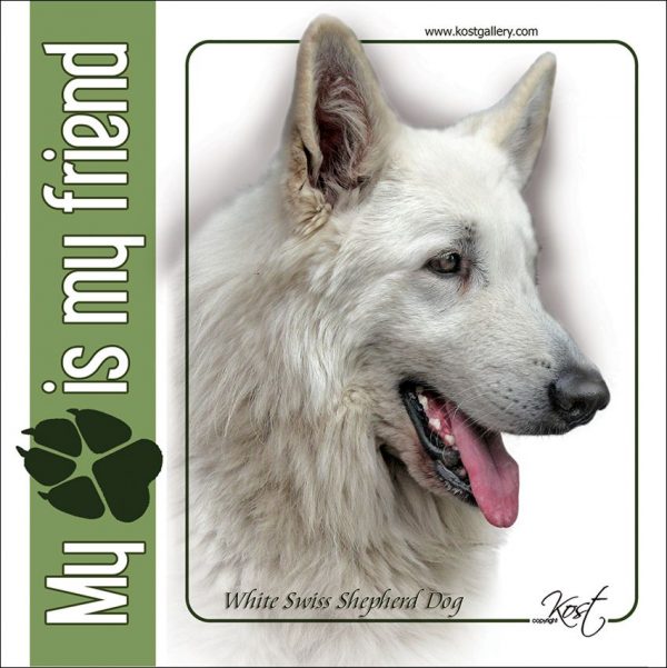 WHITE SWISS SHEPHERD DOG 02 - Nalepka 14x14cm